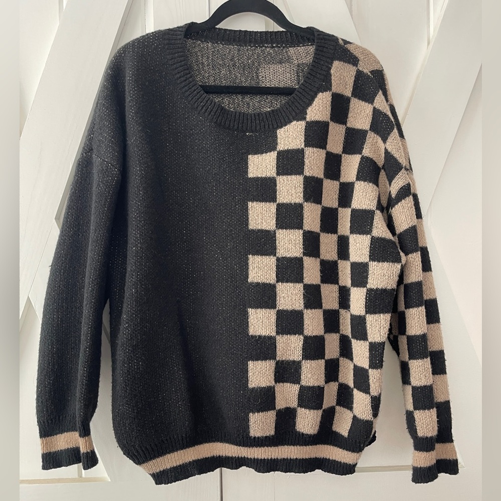 Black and Cream Checkered Sweater